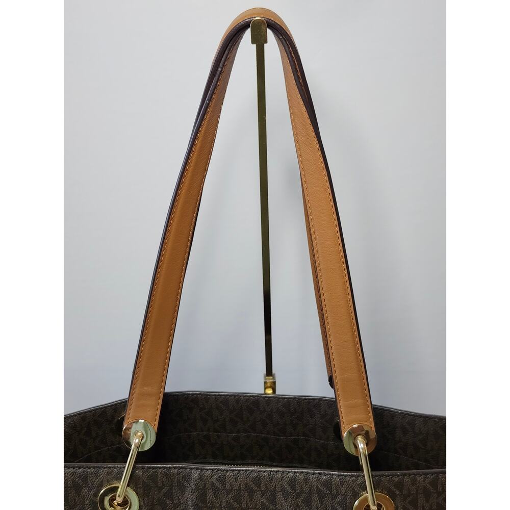 Michael Kors Jet Set Large Shoulder Tote Handbag Brown Luggage Coated Canvas - Picture 14 of 17